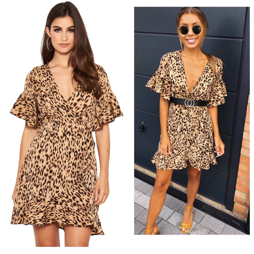 AX Paris Animal Print Frill Wrap Dress Size US 8